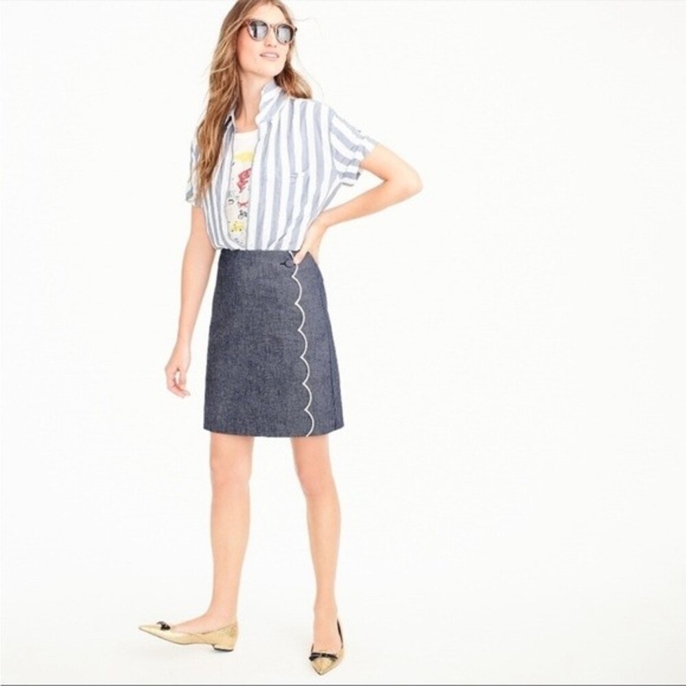 J Crew Scalloped Chambray Skirt, 6, Blue